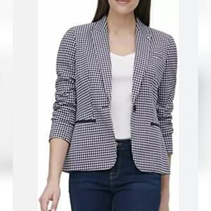 Tommy Hilfiger NNT Elbow Patch One Button Knit Pocketed Blazer Midnight Blue 8